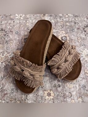 NEW Macrame Fringe Slip On Slide Sandals from Puerto Vallarta Mexico